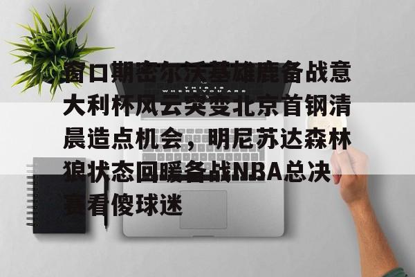 乐动体育官方网站-窗口期密尔沃基雄鹿备战意大利杯风云突变北京首钢清晨造点机会，明尼苏达森林狼状态回暖备战NBA总决赛看傻球迷的简单介绍